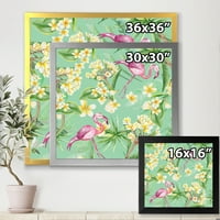 DesignArt 'Yellowолти цвеќиња, тропско зеленило со Flamingo v' Традиционално врамен уметнички принт