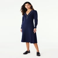 Бесплатно собрание, женски фустан од џемпер на Хенли Миди, големини XS-XXL