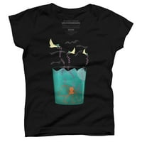 Океан во стакло Октопод летање убод Змеј Девојки Црна Графички Маичка-Дизајн Од Страна НА Луѓето XL