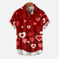 Leesechin Се Занимава Маици За Мажи Обични Копчиња Денот На Вљубените Печати Со Џеб Превртување Краток Ракав Облека Блуза На