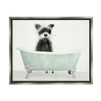 Tuphell Industries Raccoon во када смешно животинско бања за цртање сјај сиво врамен лебдечки платно wallидна уметност, 24х30