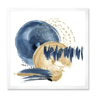 DesignArt 'Злато и темно сино апстрактен круг океански текстура' модерна врамена уметничка печатење