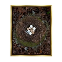 СТУПЕЛ ИНДУСТРИИ Птица гнездо диви животни шума природа, соборени јајца Фотографија Металик злато лебдечки врамени платно печатење