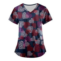Блузи За Жени Мода Работна Облека Со Кратки Ракави Со Врат Со Џебови Печатени Врвови 4XL