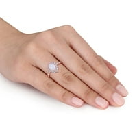 Miabella Women's's's'sims 1- Ct Opal создаде бел сафир и дијамантски акцент 10kt розово злато ореол прстен