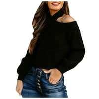 Durtebeeua v врат со долг ракав плетен џемпер лабав цврст скокач туничен пуловер врвови женски џемпери