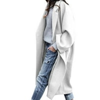 Жени Мода Еднобојна Облека Зимски Ревер Со Долги Ракави Долга Јакнаrenchот Палто Со Јакна