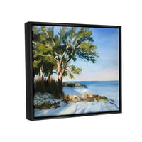 Летни плажа крајбрежни дрвја пејзаж за сликање џет црно врамен уметнички печатен wallид уметност