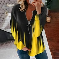 Женски Блузи Облечен Обичен Пад Жена В - Вратот Маица Лето Печатење Блуза Жолта XL