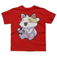 Аниме гејмер игри видео игри Cat Kawaii Neko Gamer Boys Red Graphic Tee - Дизајн од луѓе l