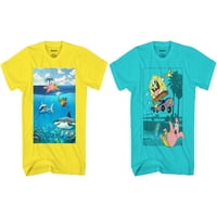 Spongebob SquarePants Момци од ајкула и скејтпарк графички маици, 2-пакувања, големини 4-18