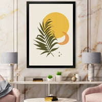 DesignArt 'Апстрактна месечина и жолто сонце со тропски лист I модерен врамен уметнички принт