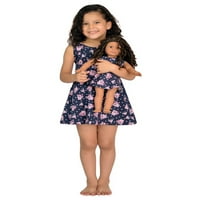Фустан за појавување девојче и кукла сино одговара на американската девојка и кукли - големина 12