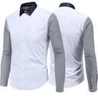 Обични модни мажи кошула маички, обични спојки со лента за ракави со долги ракави со долг ракав врвови на јака