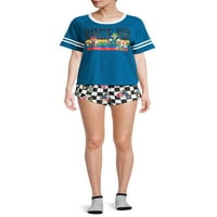 Nintendo Women'sенски Марио Карт маица, шорцеви за спиење и чорапи, сет од 3 парчиња