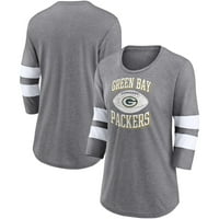 Fanенски фанатици брендирани со „Греј Греј Грин Беј Пакерс“ фрлајќи ја маицата со лажички врат 3 4-ракави маица