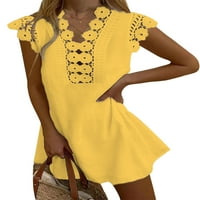 Жените Повик V Вратот Чипка Фустан Краток Ракав Лето Мини Сонцето Фустан