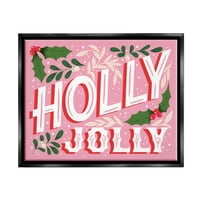Stuple Industries Bold Pink Holly Jolly Frise Graphic Art Jet Black Floating Framed Canvas Print Wall Art, Дизајн до саботата