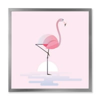 DesignArt 'Стои на една прсти розова Фламинго' Фарма куќа врамена уметничка печатење