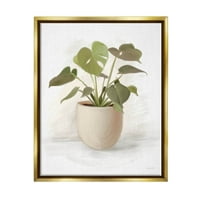 Stuple Industries Monstera House Plant Potted Vaise Graphic Art Metallic Gold Floating Framed Canvas Print Wall Art, Design