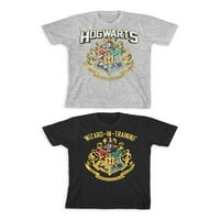 Хари Потер Бојс Хогвортс и Волшебник во тренинг Графички маици 2-пакети, големини 4-18