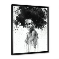 DesignArt 'црно -бел портрет на афроамериканка жена III' модерен врамен уметнички принт