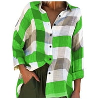 твифер есенска облека за жени мода лабава проверка печатење блуза со долги ракави врвови