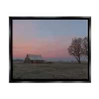 Sumbell Industries Lone Grassland Cabin Rural Trees Sunset Sky Footh Footh Jet Black Floating Rramed Canvas Print Wall Art,