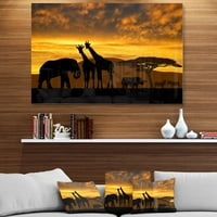 DesignArt 'Giraffes and Elephant and Rhino' Африкански метални wallидни уметности