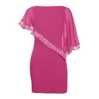 Макси фустан за жени жени плус големина ладно рамо преклопување асиметричен шифон без ремен секвенци фустан топло розово xxl