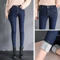 панталони За жени Модни Жени Плус Големина Плус Кадифе Еластични Обични Фармерки Со Висок Струк Панталони Со Моливи Темно Сива