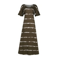 Жените Мода Краток Ракав Каузална Лента Печатење V - Вратот Пуловер Лабава Фустан