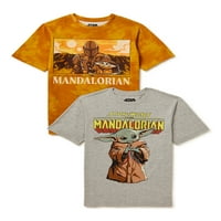 Mandalвездени војни мандалоријански момчиња со кратки ракави графички маици, 2-пакувања, големини XS-XXL
