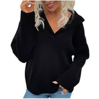 Намален Женски Џемпер Џемпер Со Пуловер Со Врат Со Еднобоен Лабав Плетен Џемпер Со Долги Ракави Со Средна Должина