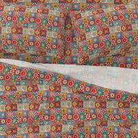 памучни чаршафи, сет во Калифорнија Кинг - Традиционални шпански плочки народни гроздобер антички уметнички геометриски цветни квадрати Boho Print Custom Beardding By Spoonflower