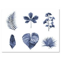 Апстракт сет на растителни лисја сино сликарство платно уметничко печатење
