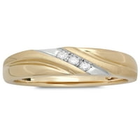 Машки 10К жолти златни наклони прстени со акценти на дијаманти - бенд за свадби за мажи