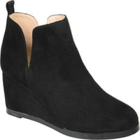 Collectionенска колекција Journee Mylee клин на глуждот Bootle Bootie Black Perforated Fau Suede 6. М.