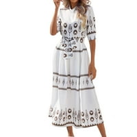 Мијаилима Летни Фустани За Жени Летен Етнички Стил Печатење Пет Дел Ракав Фустан За Жена