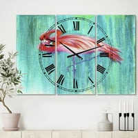 DesignArt 'Пинк Фламинго во сина' Голем часовник со wallидови