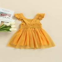 Детско дете бебешки девојки летни фустани руфле летаат ракав Тул принцеза фустан без бек-играч за играње, жолто 5- години