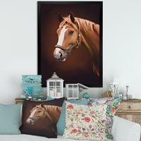 DesignArt 'Затвори портрет на кафеав коњ со бел нос ii' фарма куќа врамена уметничка печатење