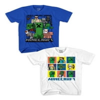 Minecraft Момчиња Наместо Да Биде Многу Кутии Краток Ракав Графички Маица, 2-Пакет, Големини 4-18