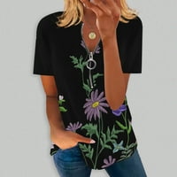 Женска Мода Лабава Удобна В-Вратот Патент Печатени Кратки Ракави Блуза Блузи Зелена М