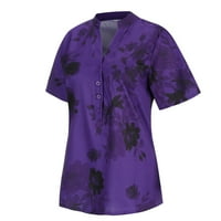 Лабакихах Маици&Nbsp;За Жени Мода Плус Кратко Печатење Лесен Ракав Кошула Големина Врвот Блуза Жените Џеб Женска Блуза Виолетова