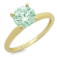 2. КТ брилијантен круг симулиран зелен дијамант 14к жолт златен солитер прстен SZ 7.25