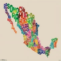 Мексико Мапа-Текст Ламинат Постер Печатење